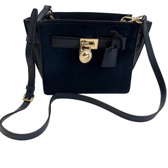 Michael Kors - Navy Leather & Faux Fur - Vintage Small Satchel / Crossbody Bag - Picture 1 of 11
